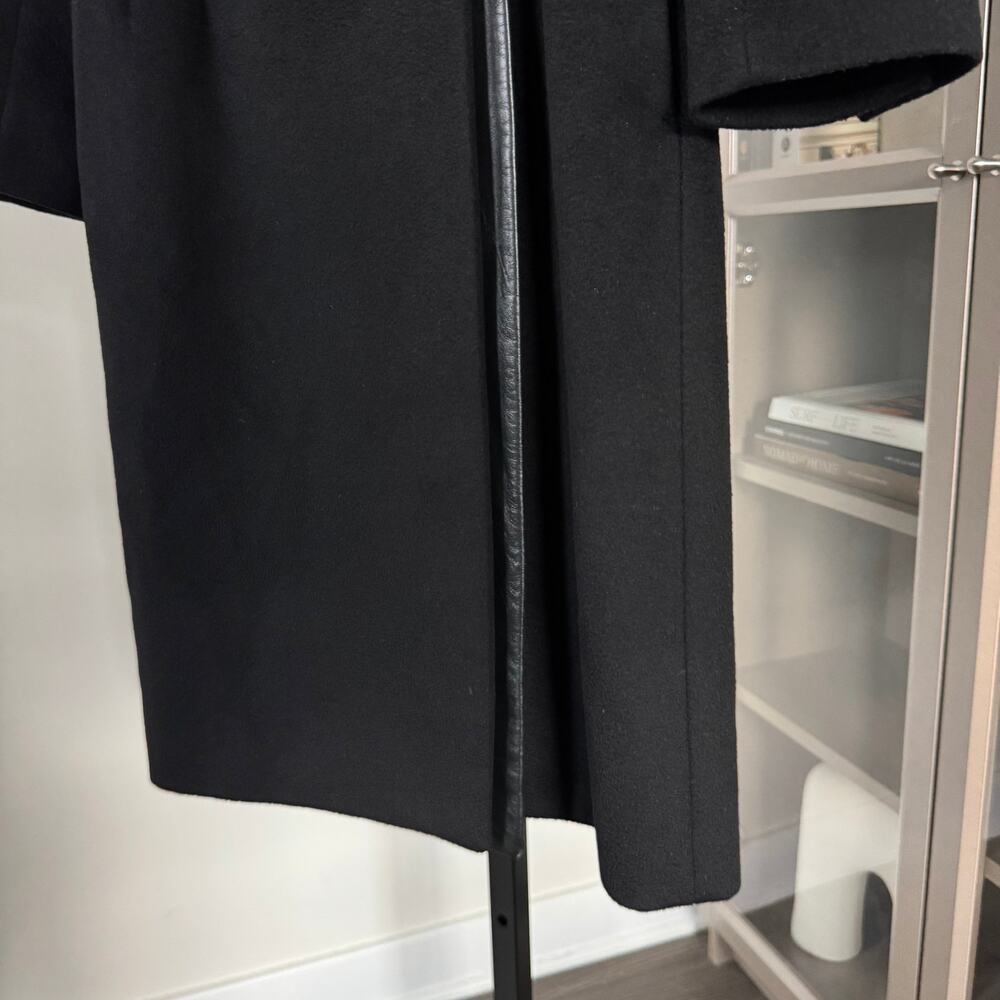 Sportmax Max Mara Black Leather Trim Long Wool Coat Small Formal Overcoat - Picture 4 of 5
